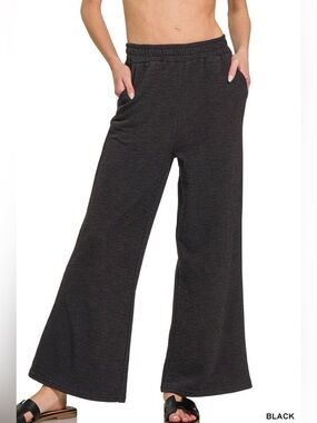 NEW Zenana Black Wide Leg Lounge Pants Coastal Cozy Chic Pullon